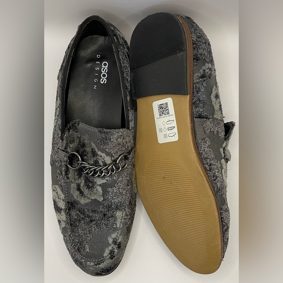 ASOS DESIGN~loafers in grey velvet~floral design with snaffle~Sz 8~No Box - Picture 4 of 8
